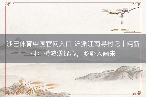 沙巴体育中国官网入口 沪派江南寻村记|纯新村:横波漾绿心,乡野入画来