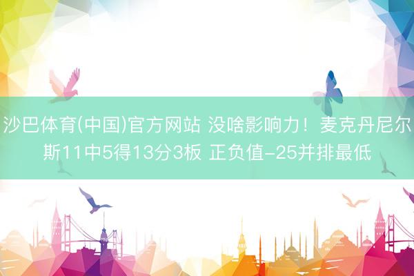 沙巴体育(中国)官方网站 没啥影响力！麦克丹尼尔斯11中5得13分3板 正负值-25并排最低